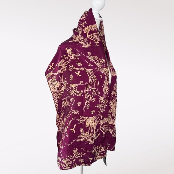 Zazou Luxe 100% Silk Scarf Wrap Berry Gold Oriental Toile Print NWT - Picture 7 of 9